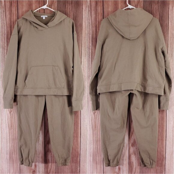 *READ* Standard James Perse Womens Hoodie Size 3 Joggers Size 2 Set Tan Comfort - Picture 1 of 12